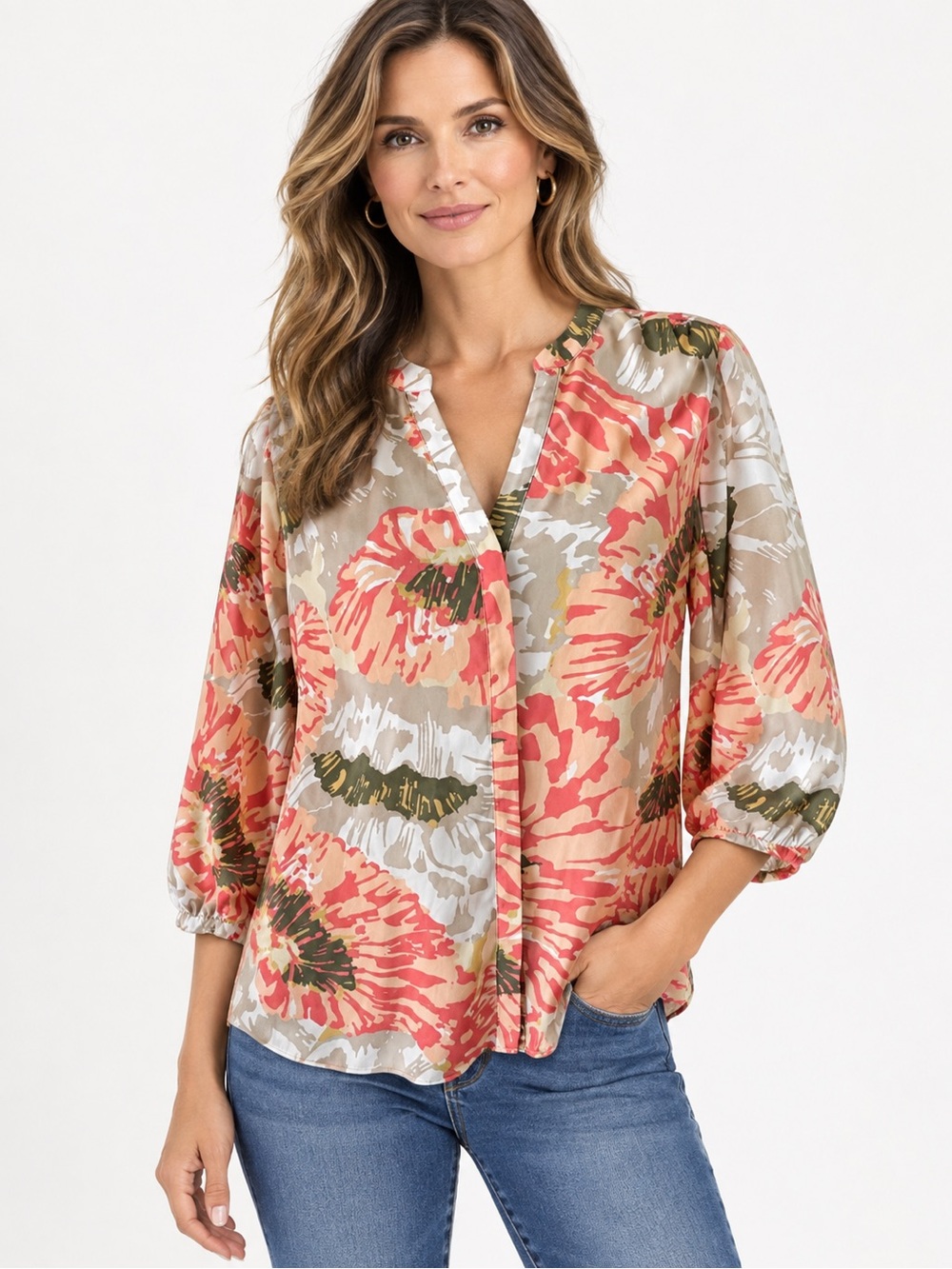 NYDJ Floral V-Neck Blouse Dressy Fairy Cottagecore Romantic  Flowy SZ M NWOT